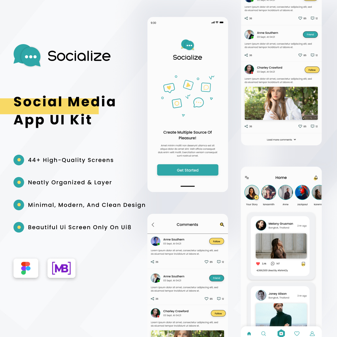 Socialize Social Media Mobile App Ui Kit cover image.