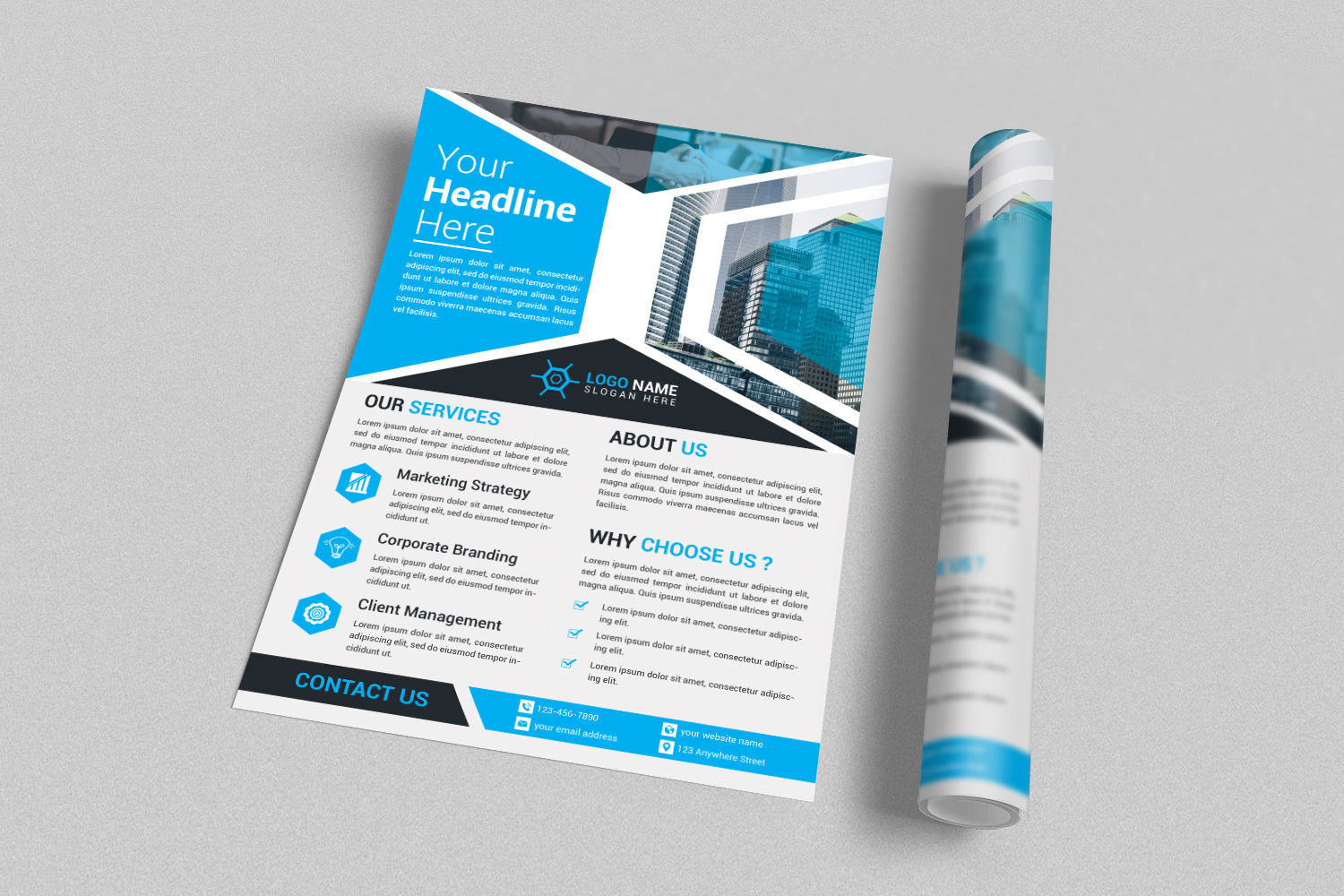 Professional Flyer Blue Template Design preview image.