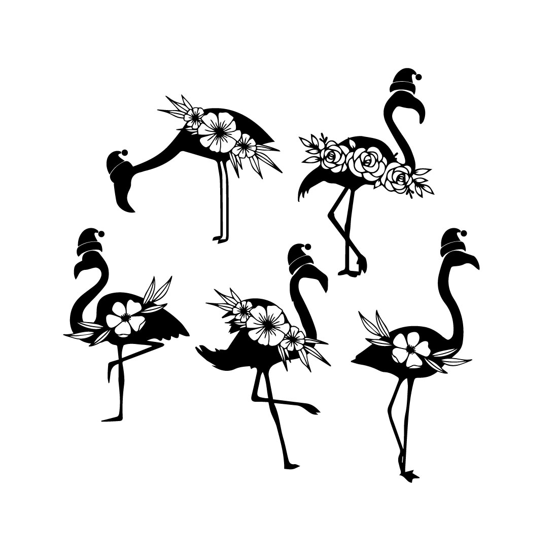 Pack of exquisite black images of flamingo
