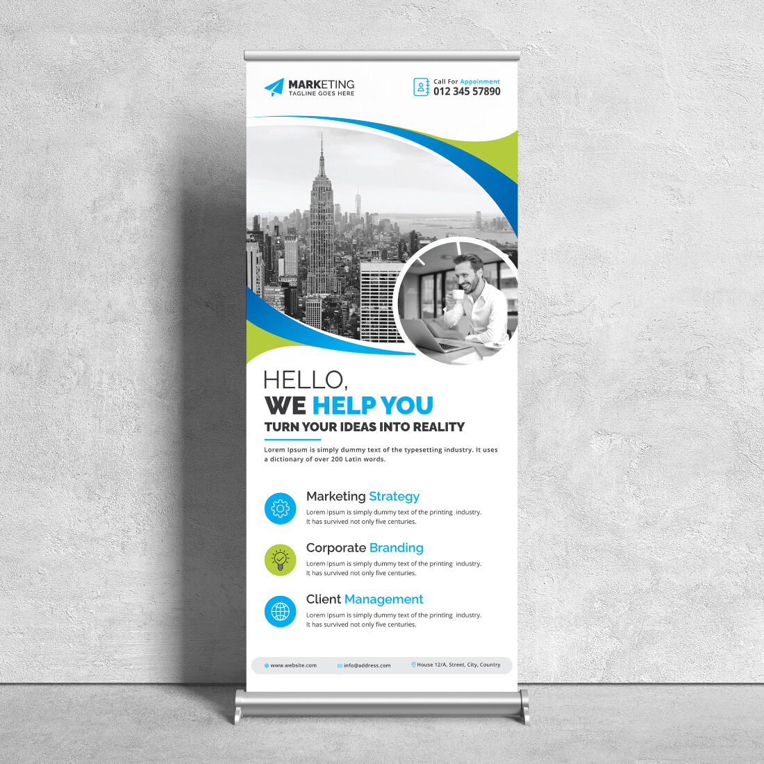 Image of corporate roll up banner in elegant green design