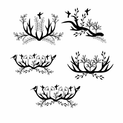 Set of four black and white images of branches.