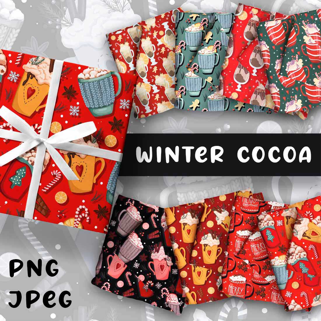 Collection of images of amazing patterns with winter cocoa.
