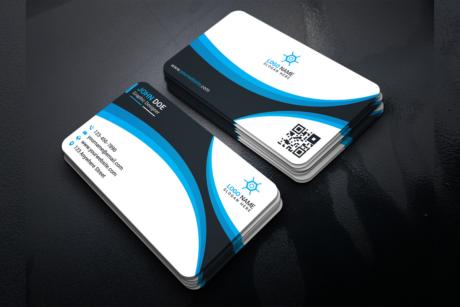 Business Card Blue and White Modern Design Template preview image.