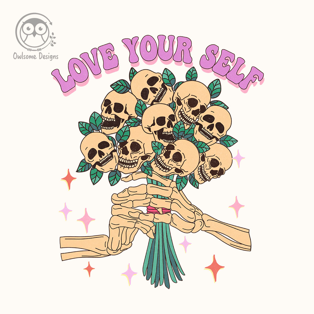 Love Your Self Skull Flower PNG Valentine main cover.