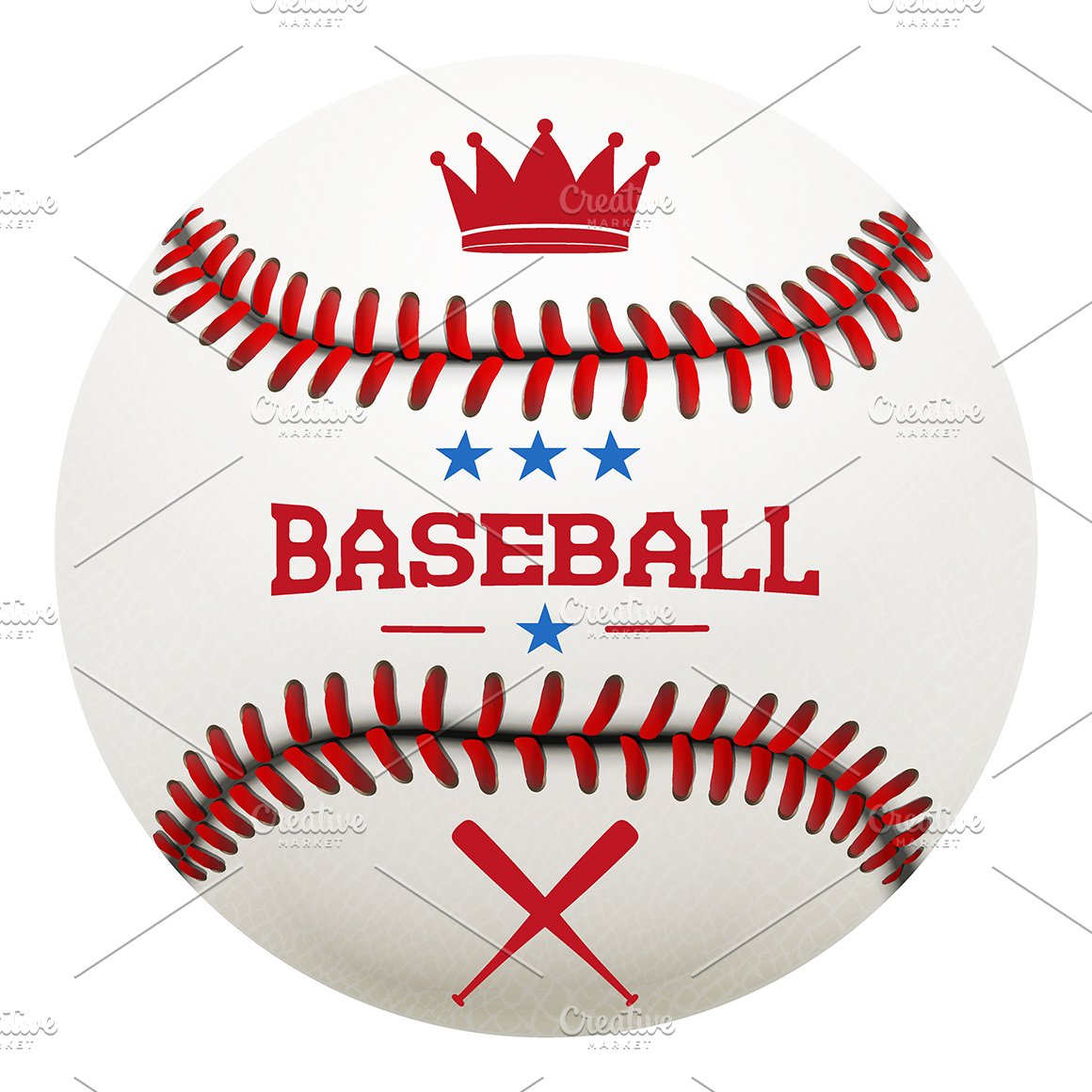 Baseball ball with stars and lettering.
