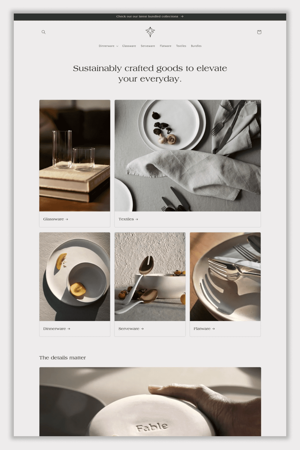 Screenshot of the main page of the online store with photos of dishes on the table.
