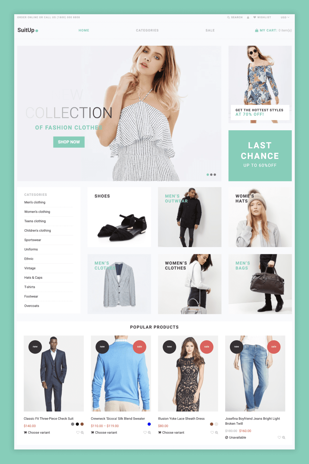 Screenshot of the main page of a clothing store with square photos.