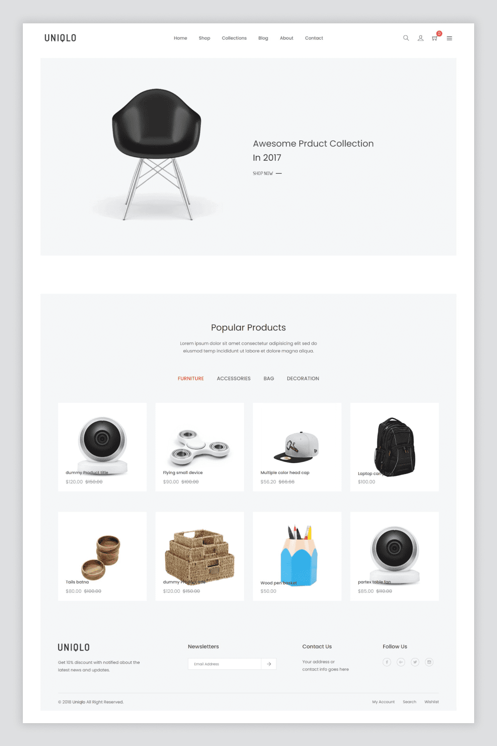 Screenshot of the main page of the store with a white background and small photos of products.