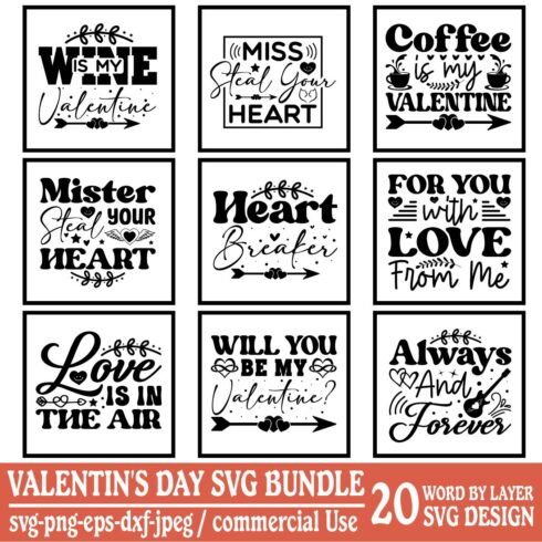 Valentines Day Design SVG Bundle, Love SVG main cover.