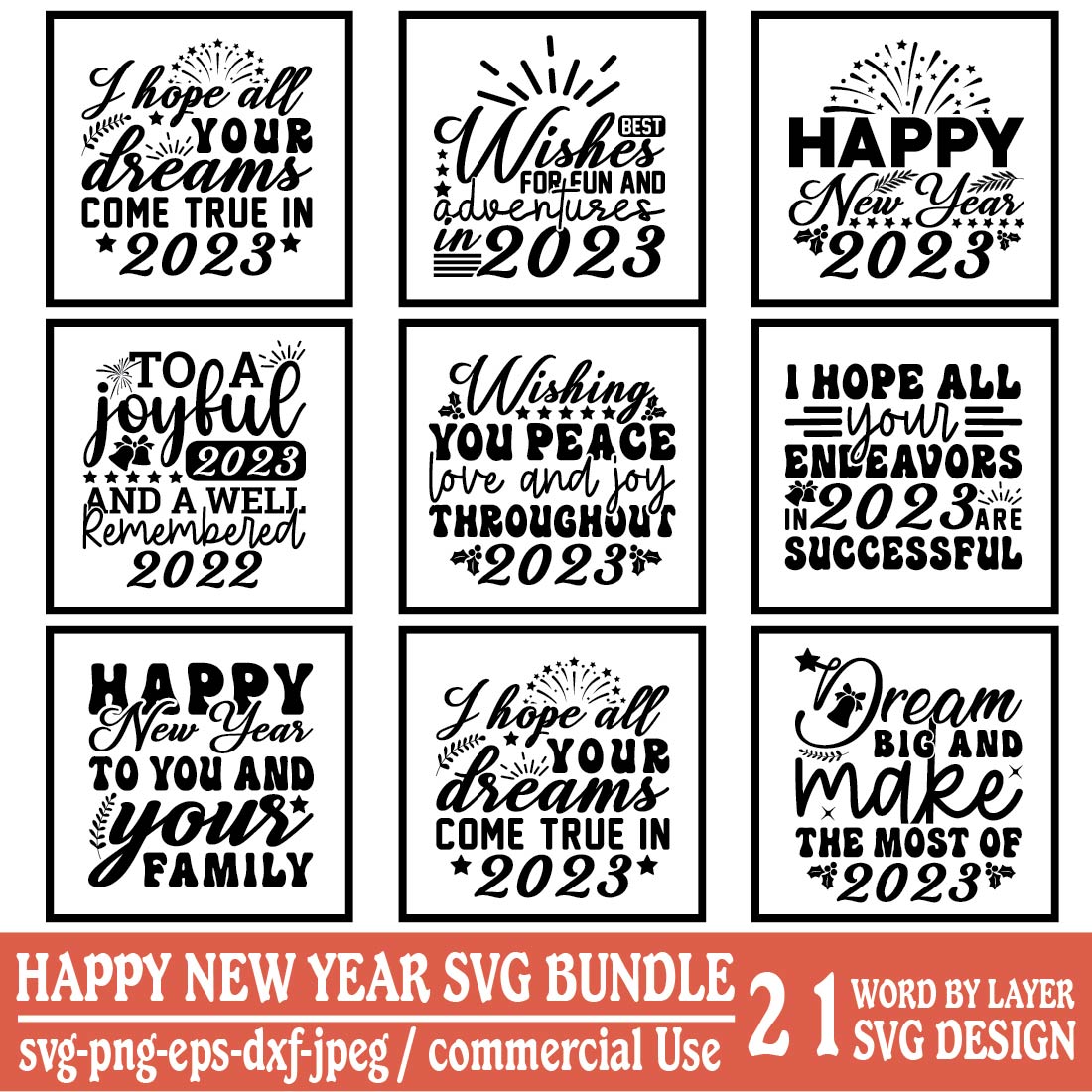 Happy New Year Svg Bundle main cover.