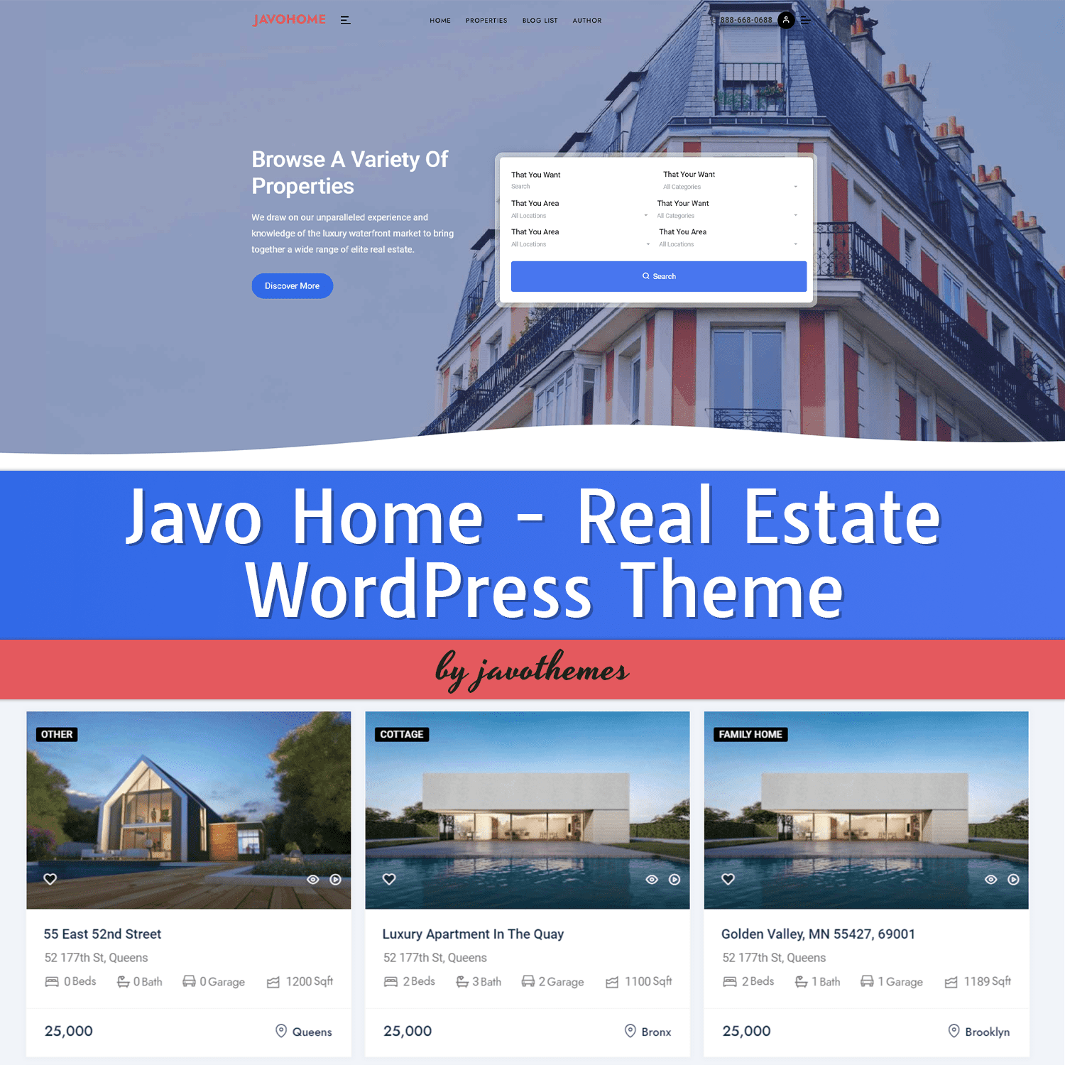 Javo Home - Real Estate WordPress Theme cover.