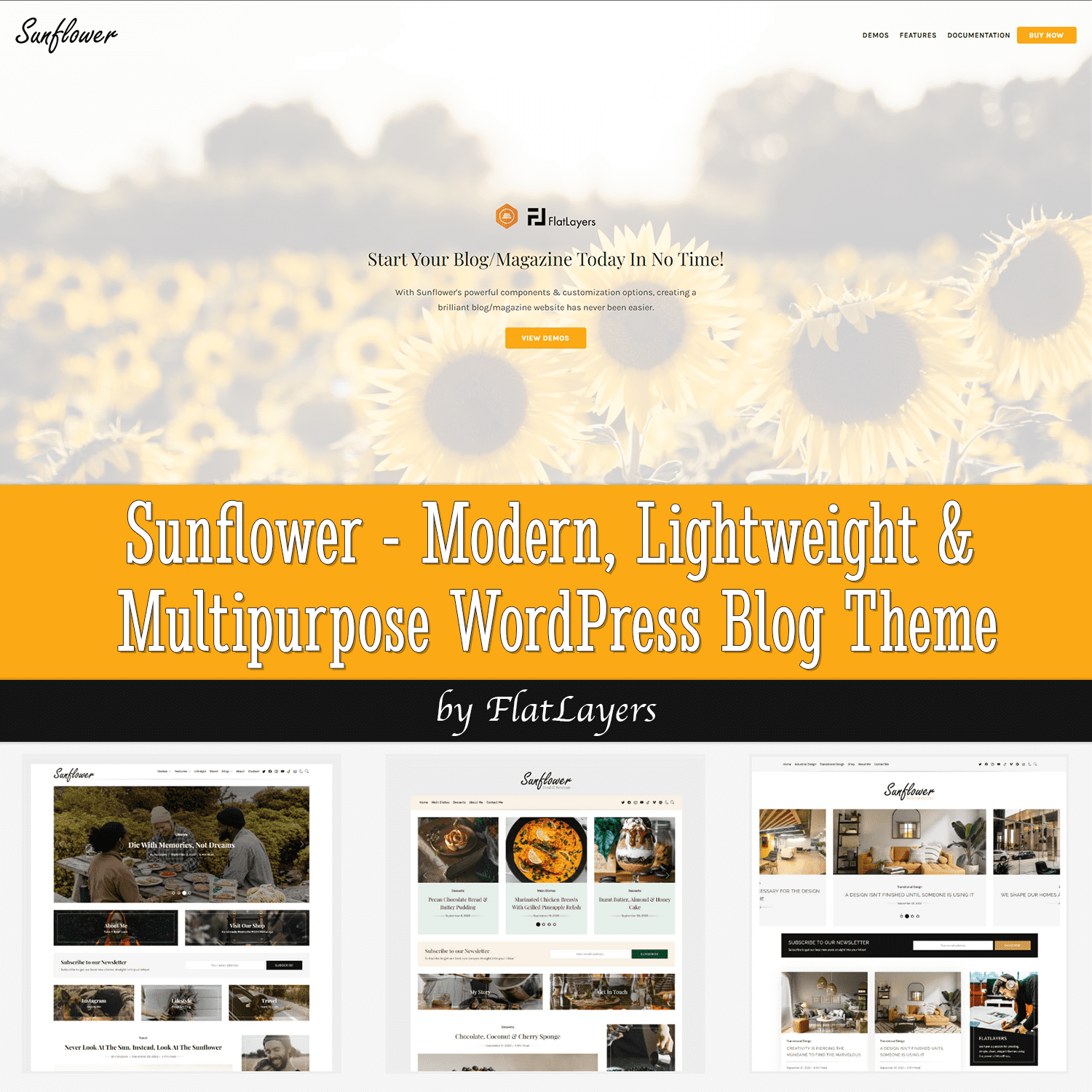 Sunflower - Modern, Lightweight & Multipurpose WordPress Blog Theme cover.