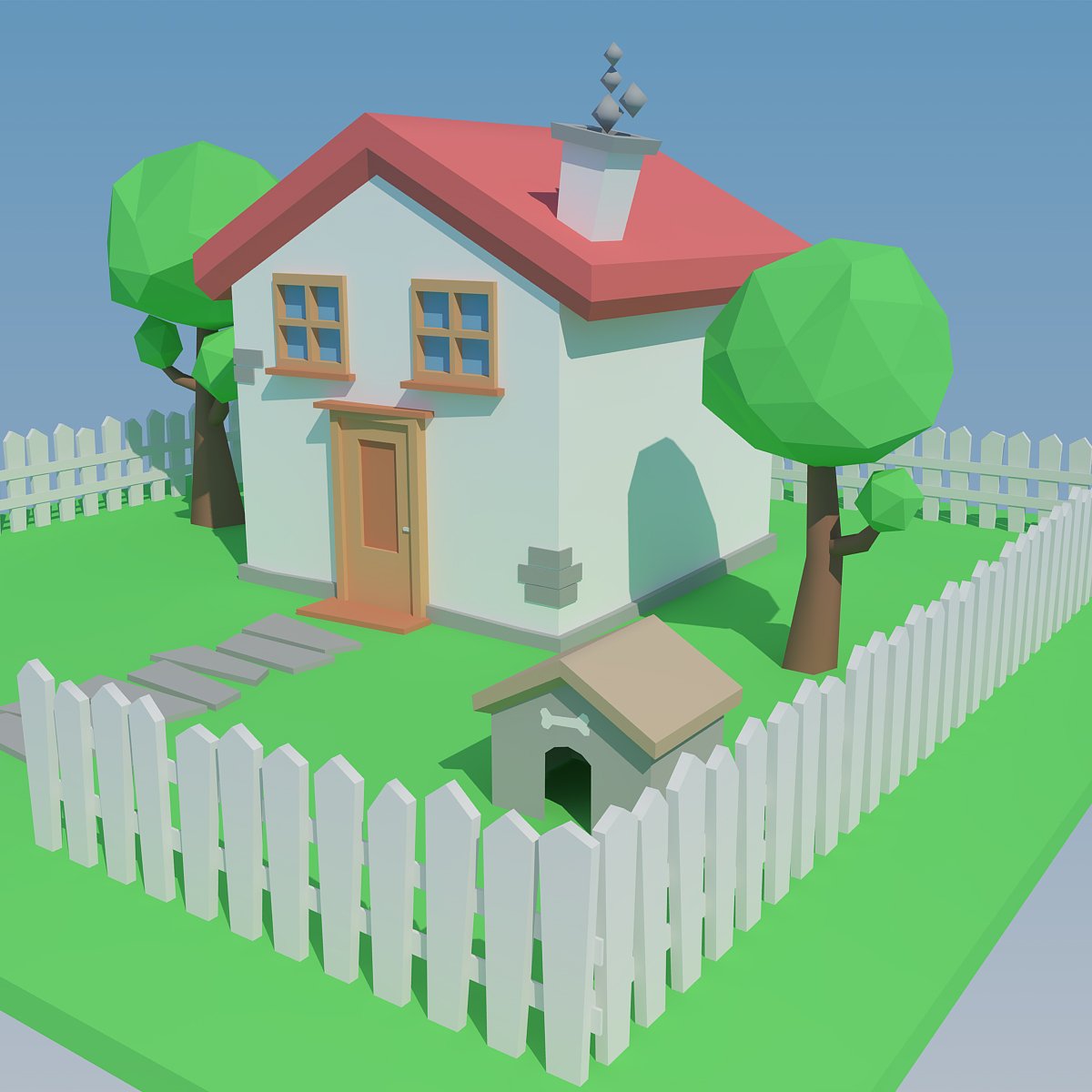 Low Poly House 3D model preview.