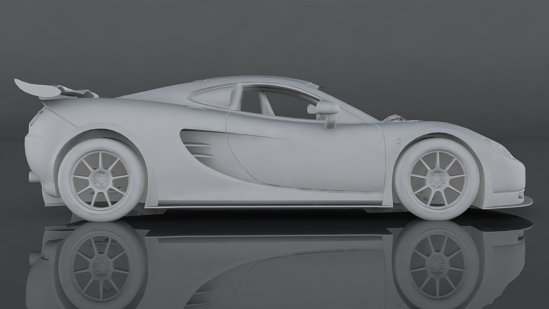 Ascari kz1r low poly 3d model car graphic gray mockup on the right side.