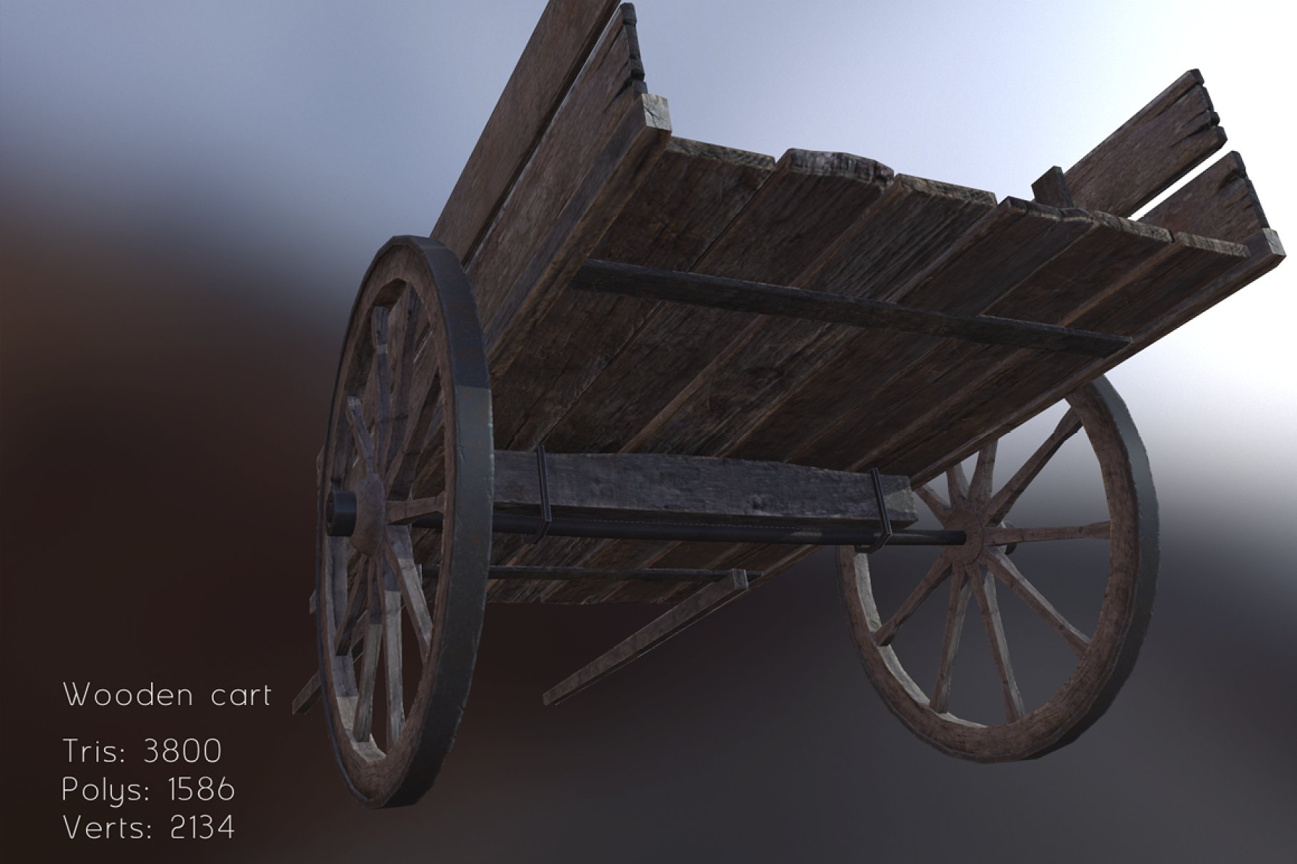 Wooden cart mockup on a gradient background.