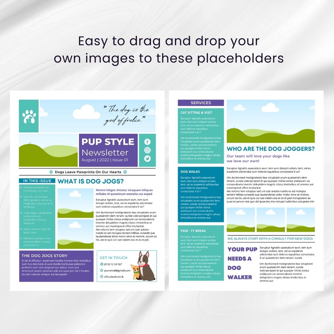 Newsletter Pets Canva Template preview image.