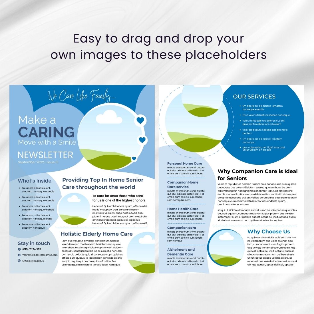 Canva Newsletter Caregiver Business Template preview image.