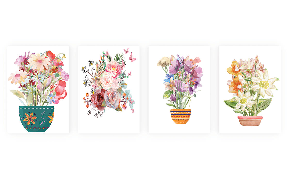 Cute home flowers illustrations.
