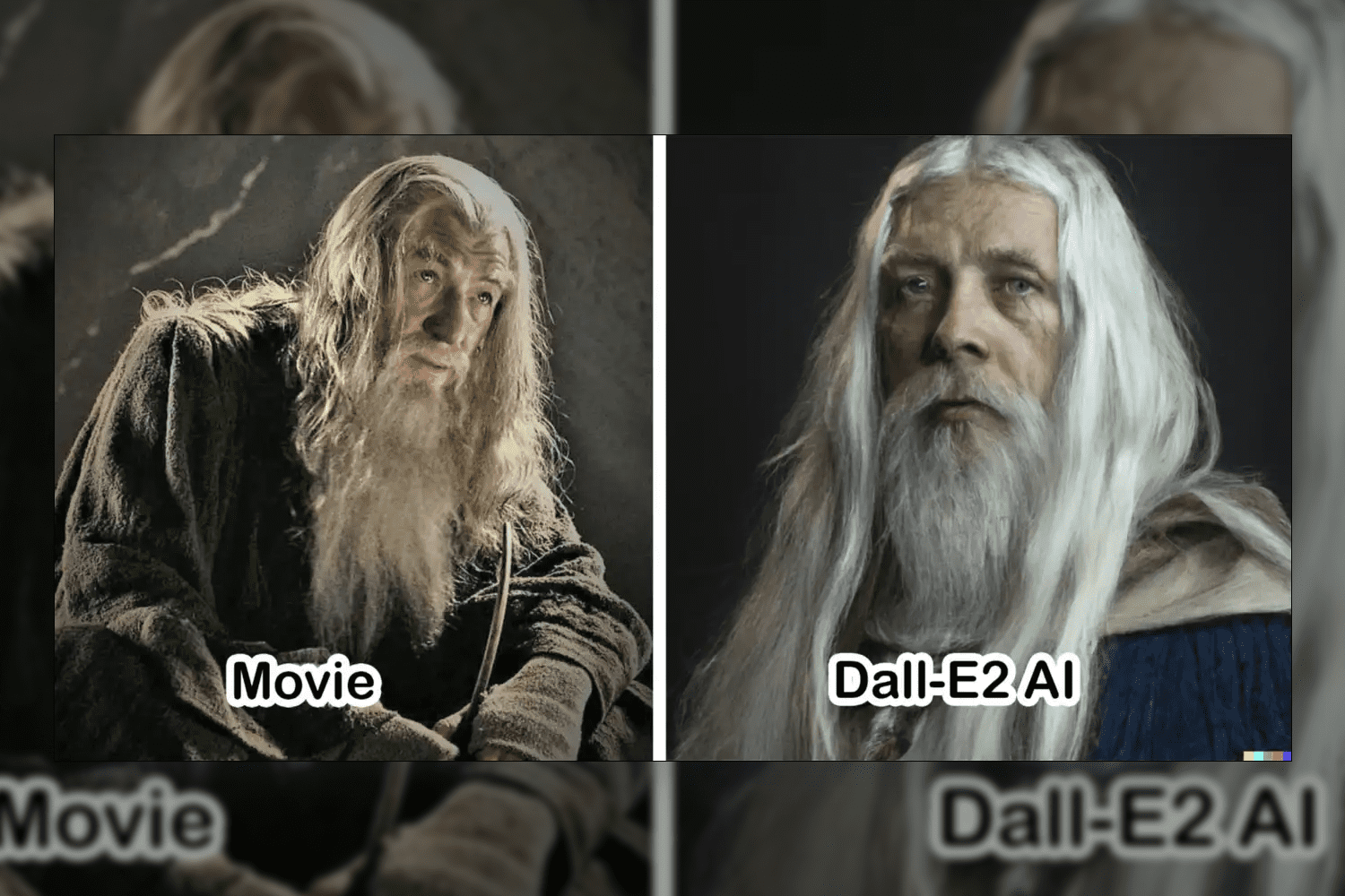 Collage with two images of drawn Gandalf.