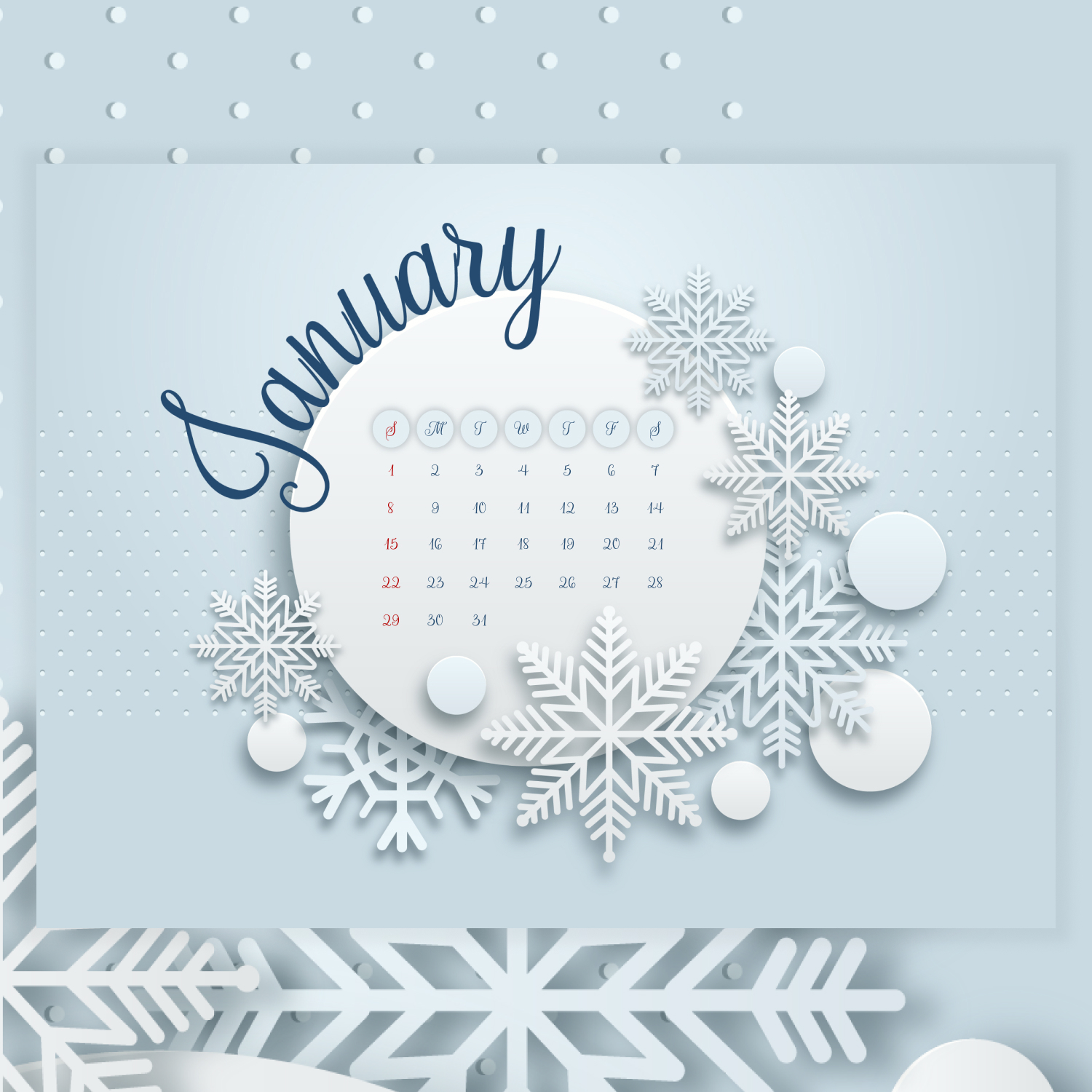 Free Snow January Calendar cover.