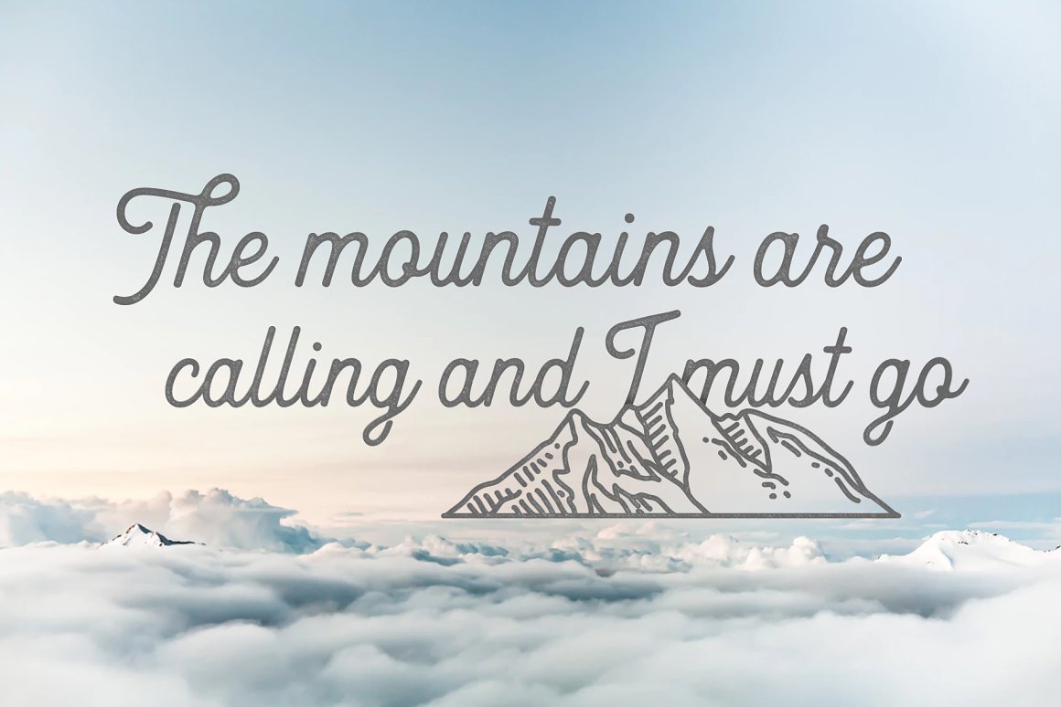 Gray quote and gray mountain icon on the sky background.