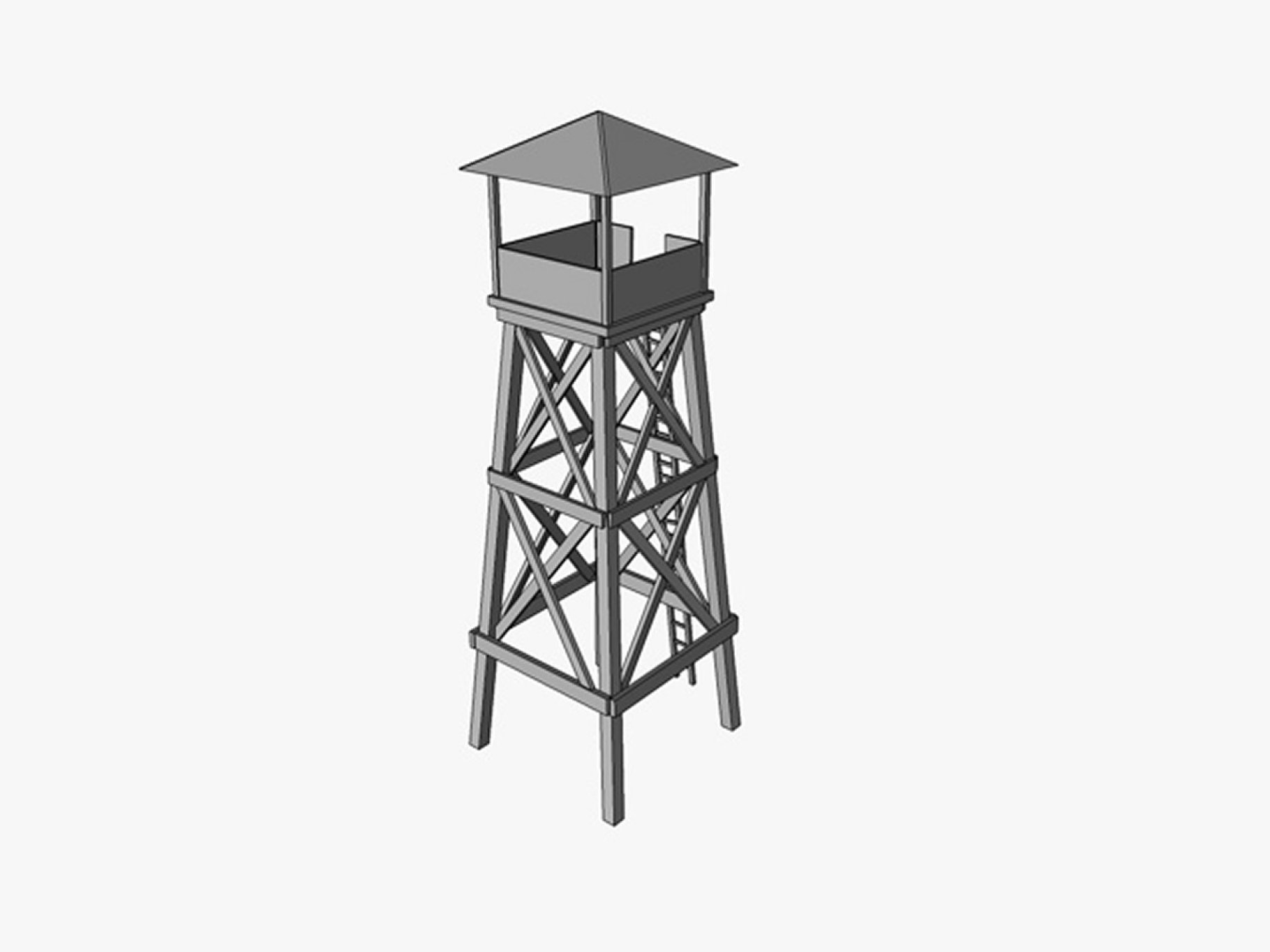 Back gray mockup of low poly watchtower on a gray background.