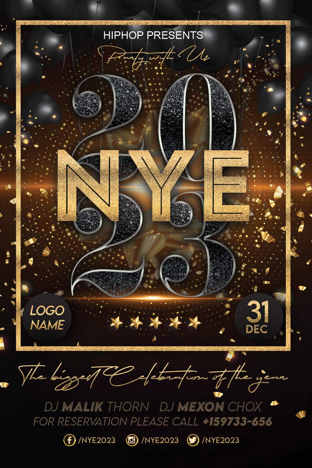 Happy New Year Flyer Design pinterest image.