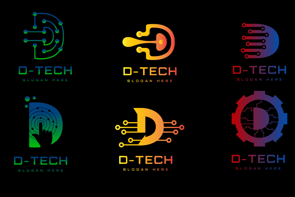 Black background with bright tech logos.