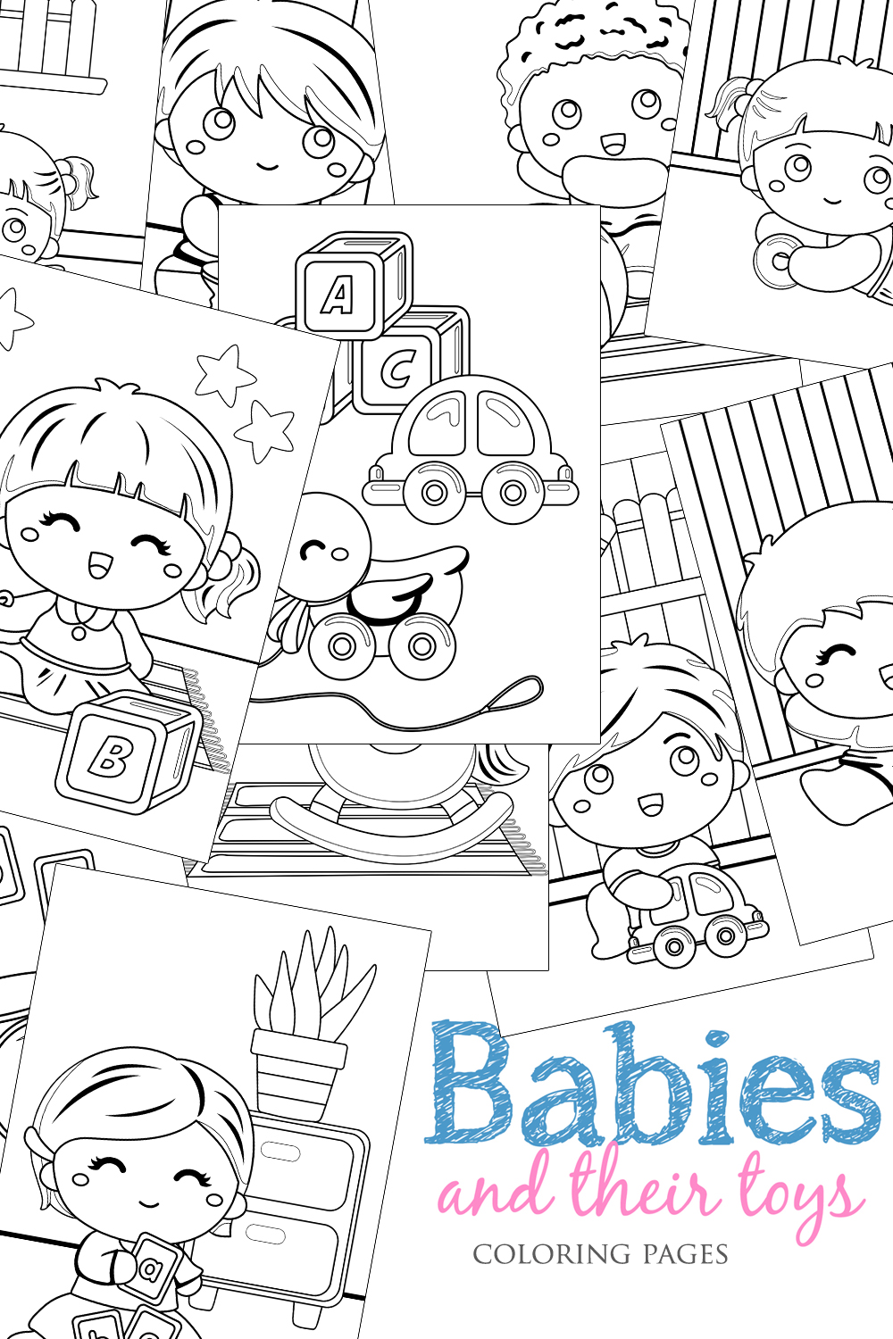 Baby and Toys Coloring Pages Design pinterest image.