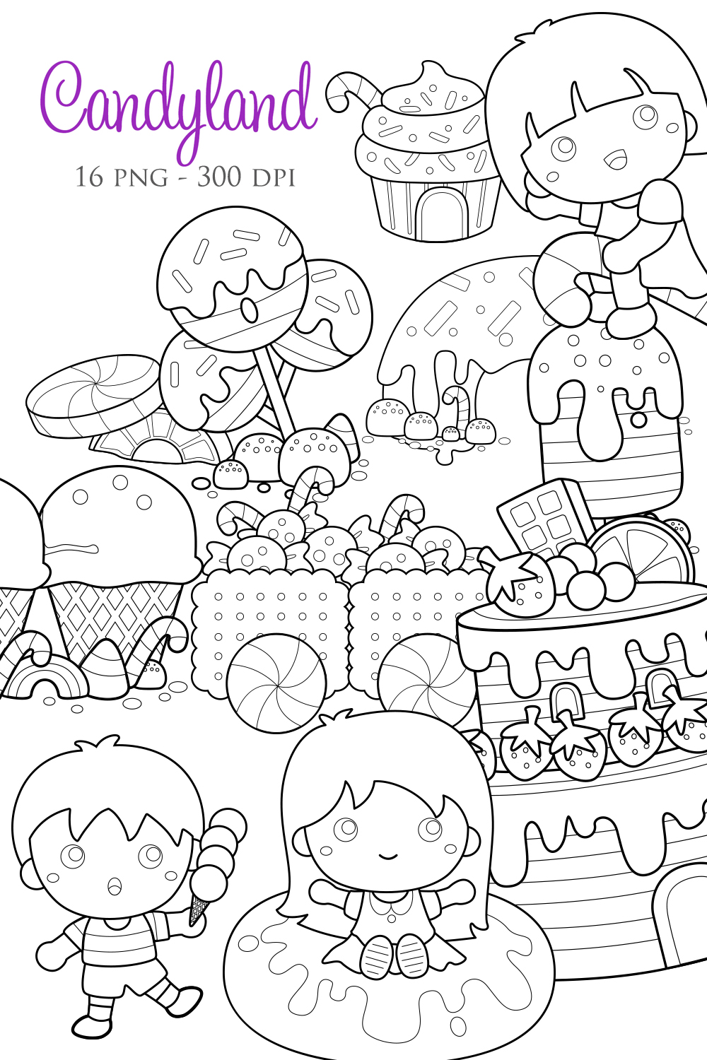 Kids Candyland Stickers Vector Clipart pinterest image.