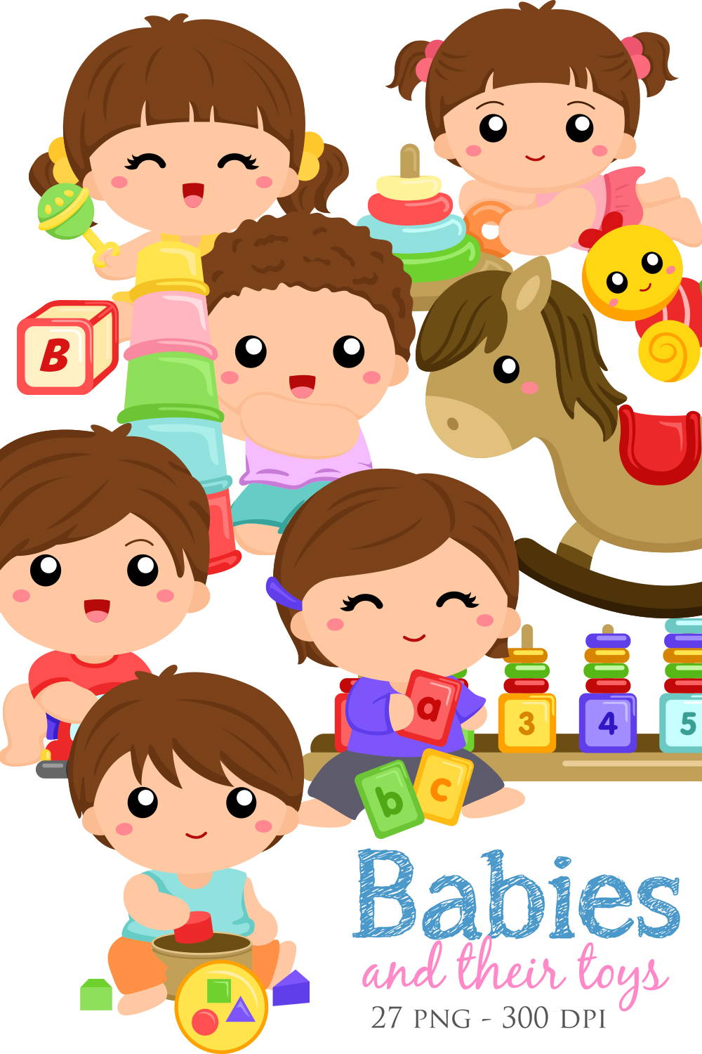 Cute Babies and Toys Clipart Illustrations pinterest image.