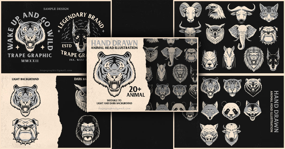 Animals Head Illustration Collection - Facebook.