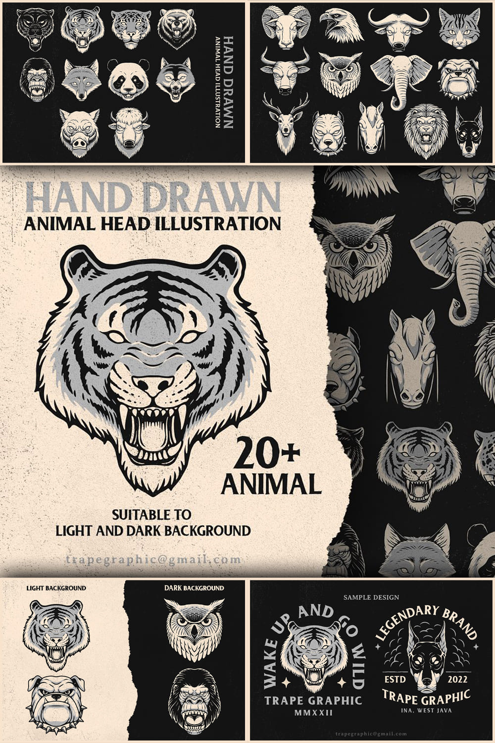 Animals Head Illustration Collection - Pinterest.