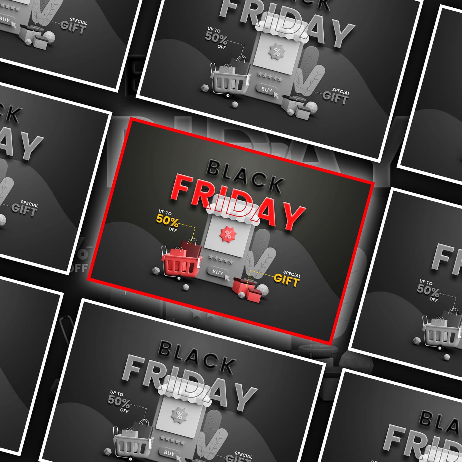 Black Friday - Shop 3D Illustration Cover.