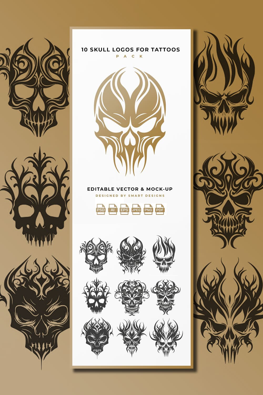 Skull Logos for Tattoos Pack x10 pinterest image preview.