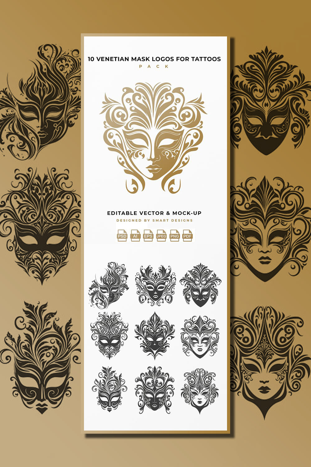 Venetian Mask Logos for Tattoos Pack pinterest image preview.