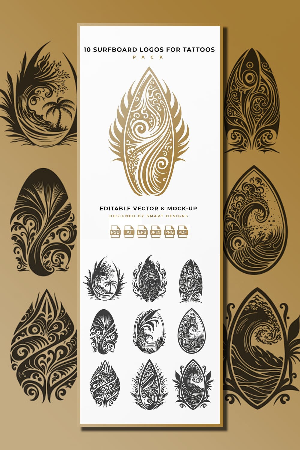 Surfboard Logos for Tattoos Pack x10 pinterest image preview.