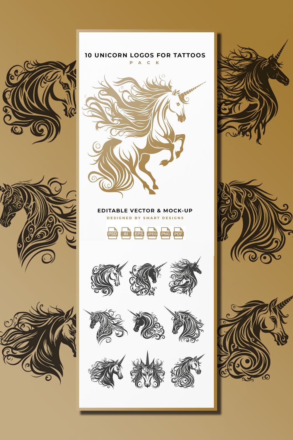 Unicorn Logos for Tattoos Pack x10 pinterest image preview.