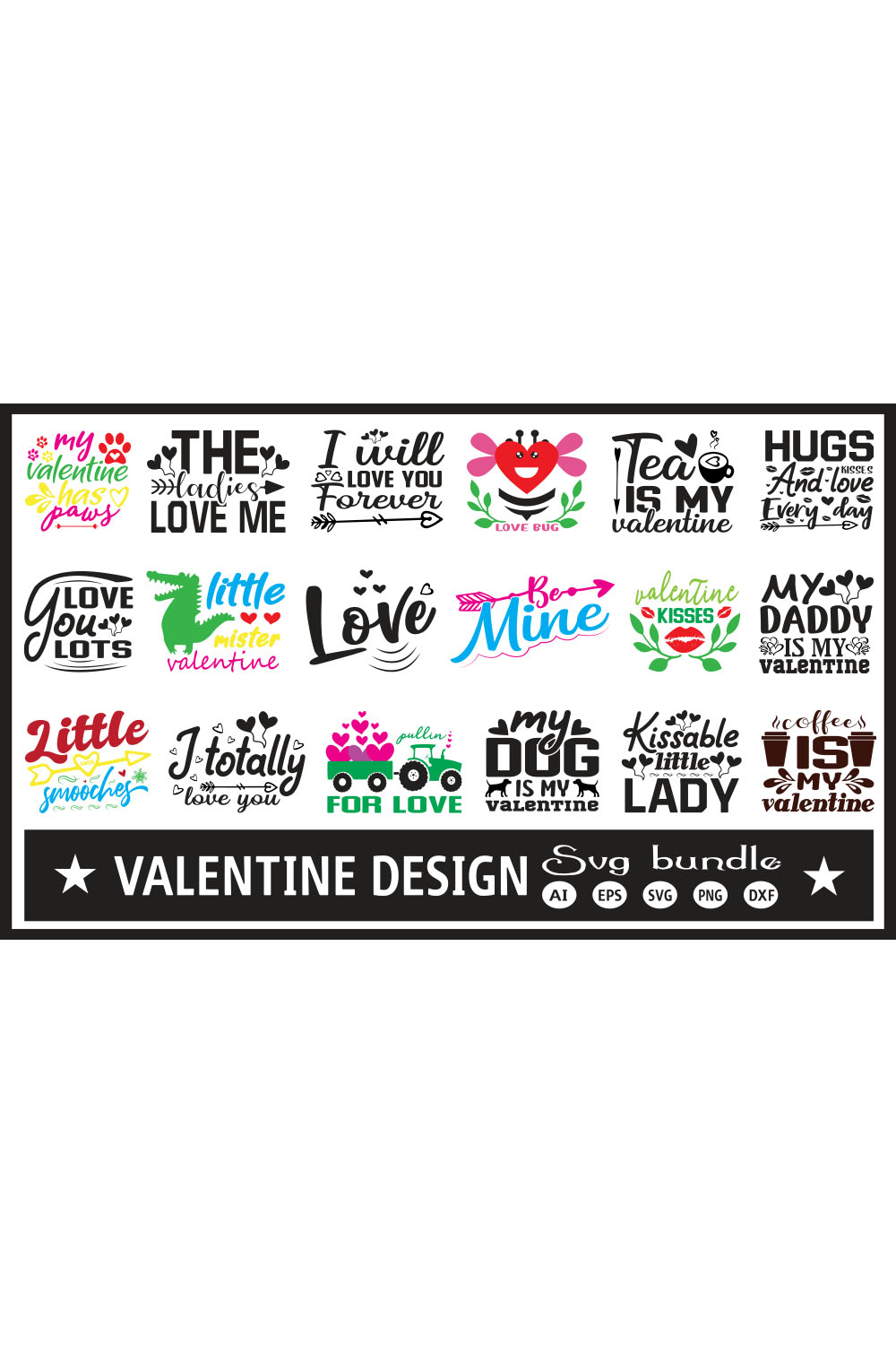 Quotes Valentine SVG Design Bundle pinterest image.