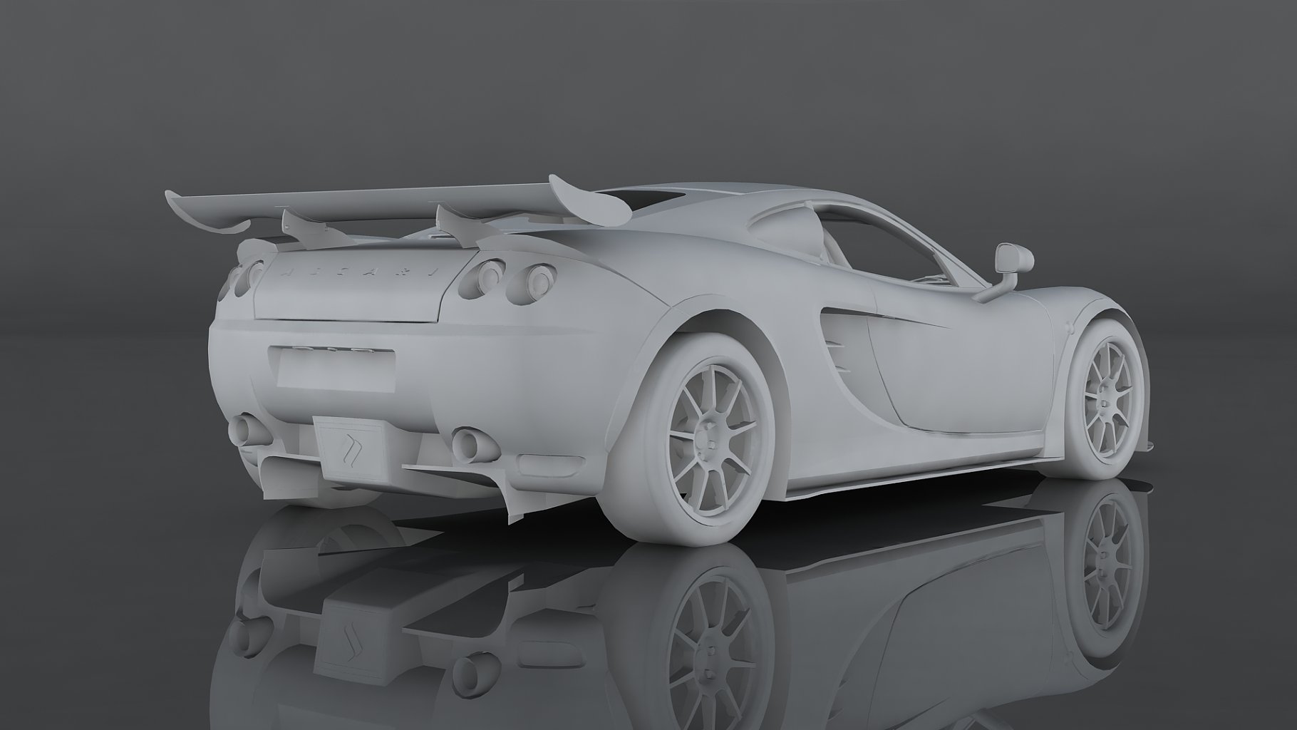 Gray ascari kz1r low poly 3d model back right graphic mockup.