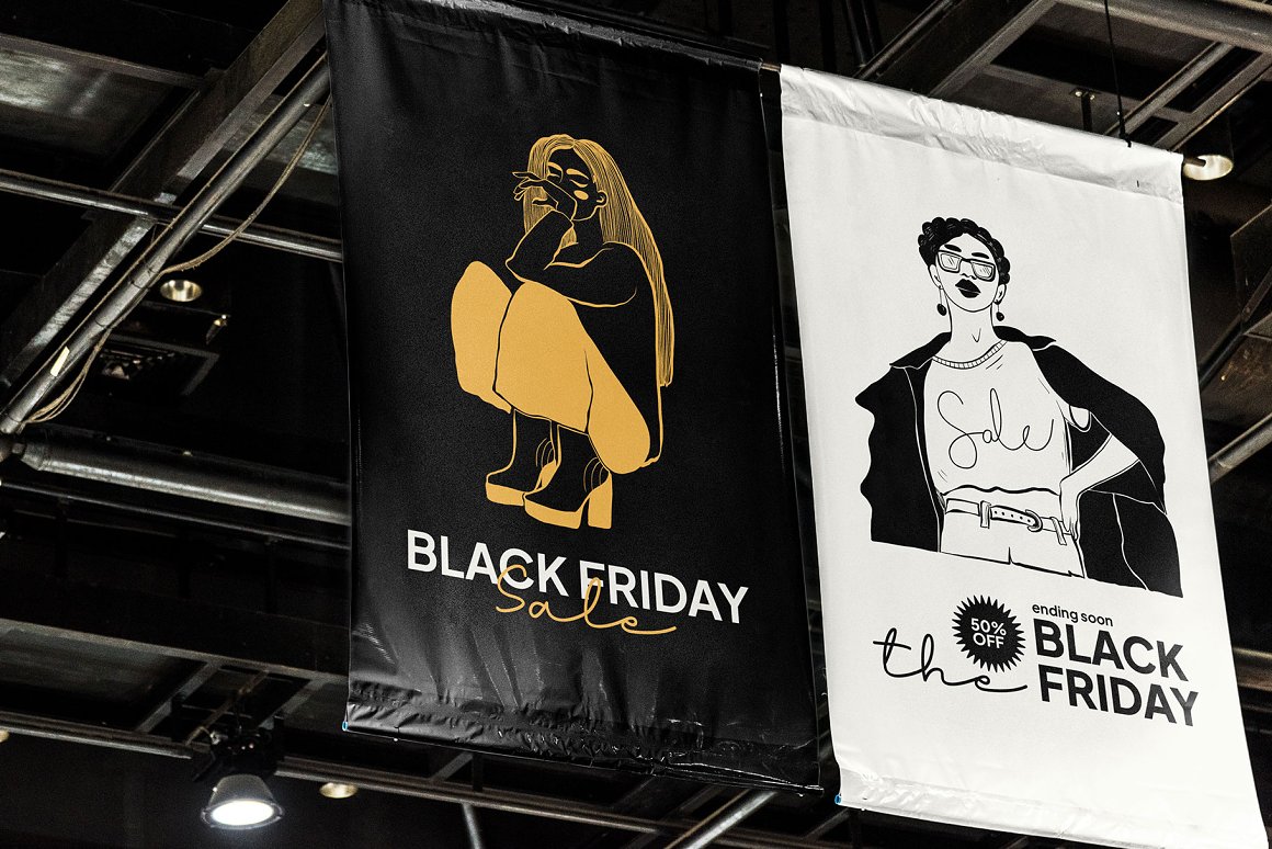 Banner of Black Friday in black, yelow and white colors.
