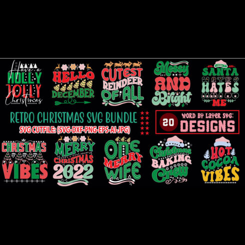 Retro Christmas SVG Design Bundle cover image.