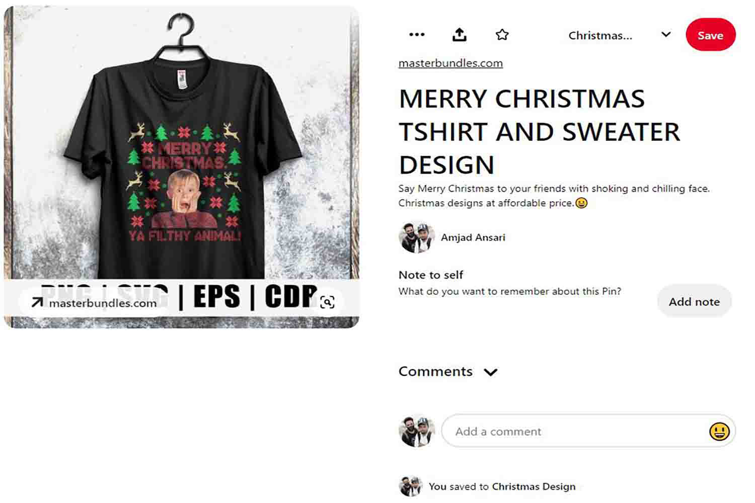 Merry Christmas T-shirt and Sweater Design pinterest image.