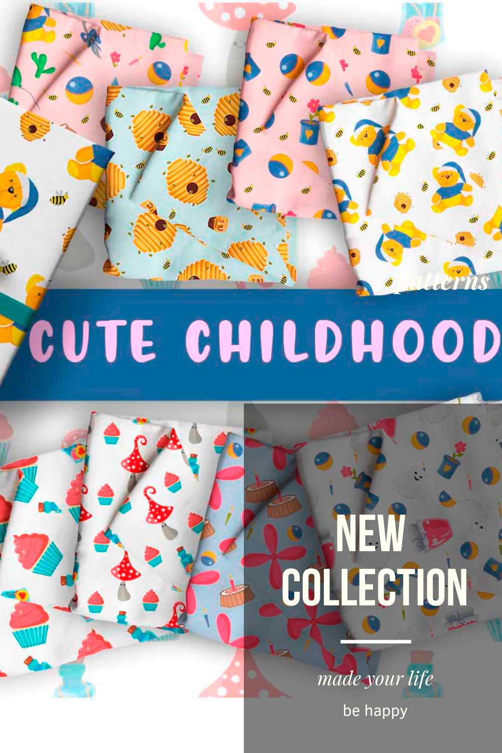 Pack of images of colorful childrens patterns.