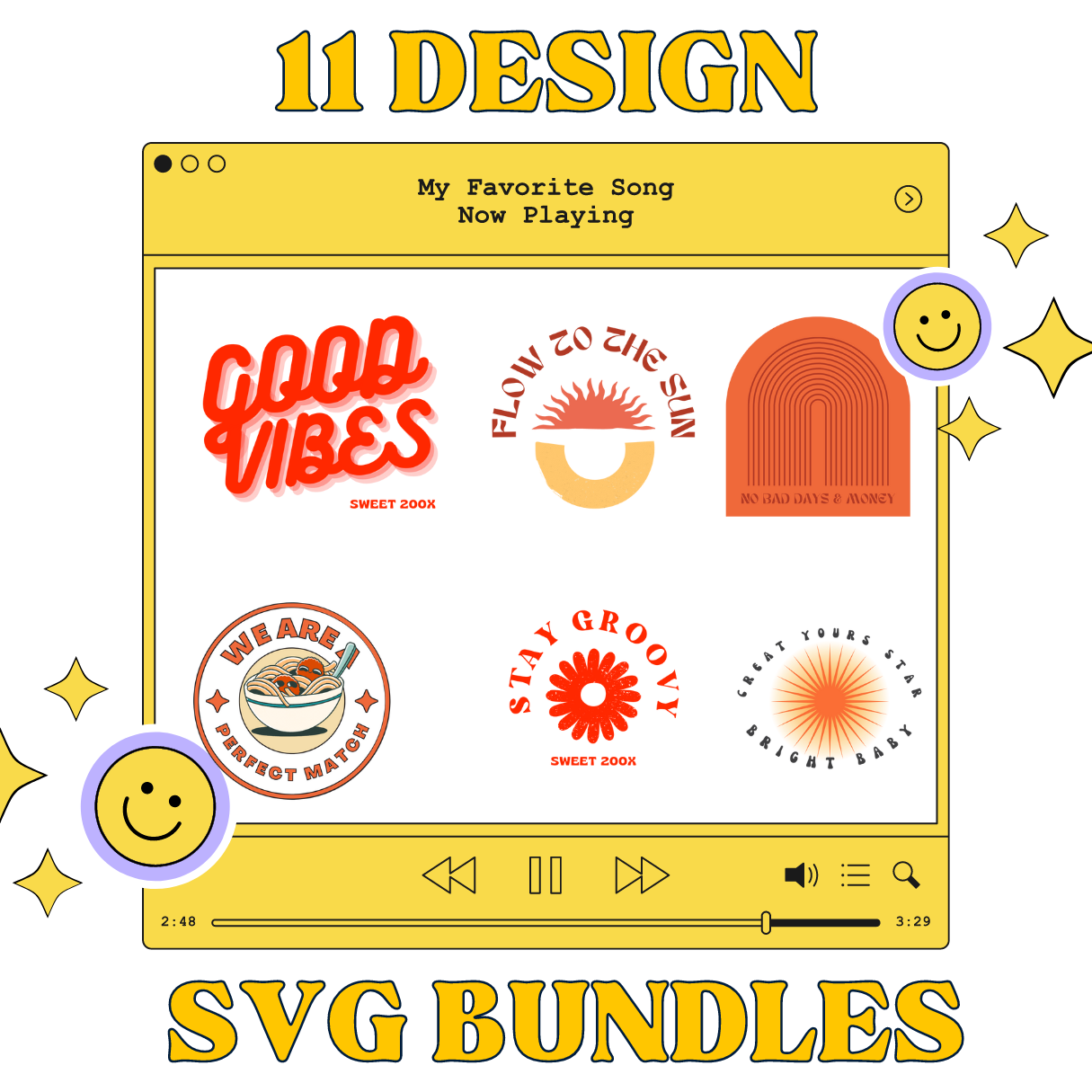 Retro Hipster Sweet Dessert SVG Bundle cover image.