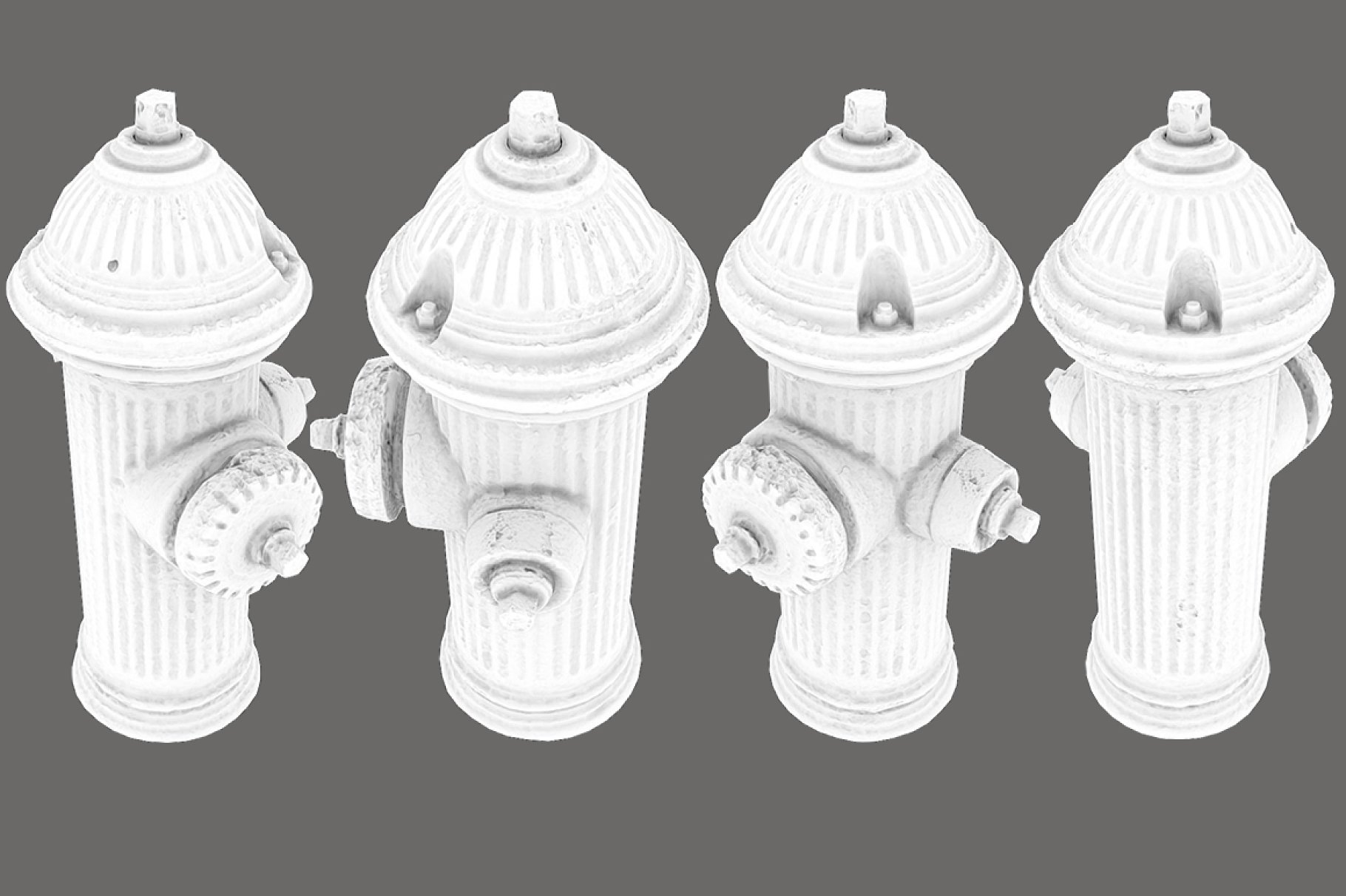 4 mockups of fire hydrant from above in white.