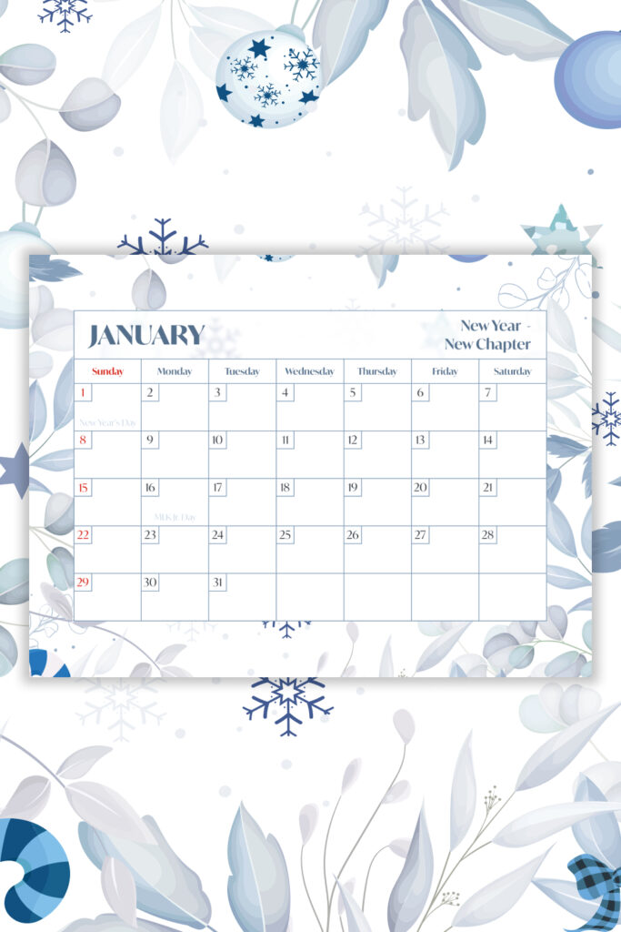 Free Printable January Calendar – MasterBundles