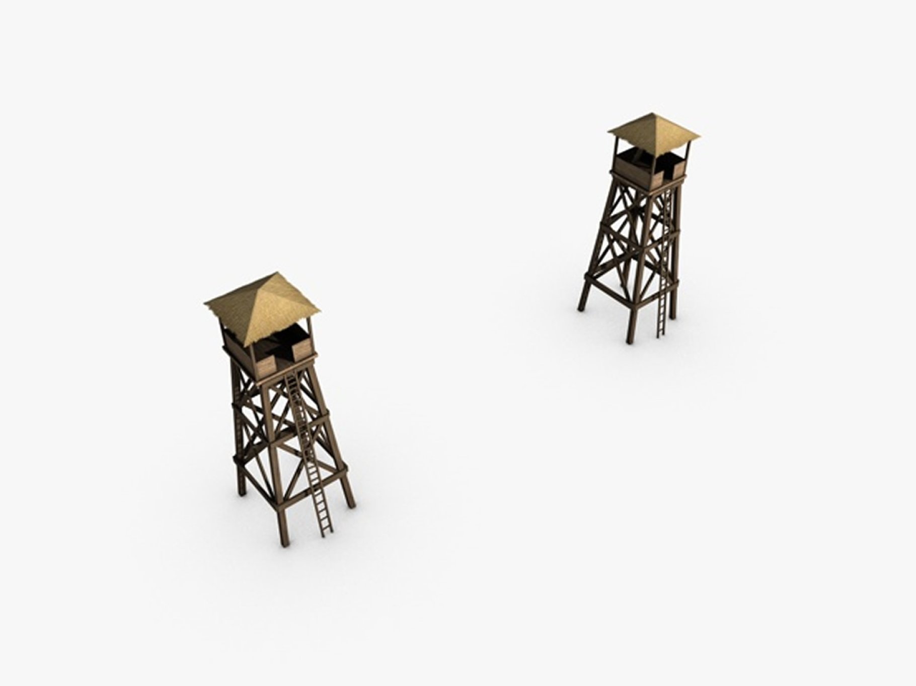 2 brown low poly watchtower mockups.
