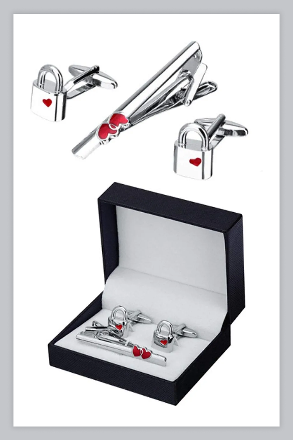 SDFGH and Creative Modeling Tie Clip Cufflinks Set Silver Business Clothing Jewelry Accessories.