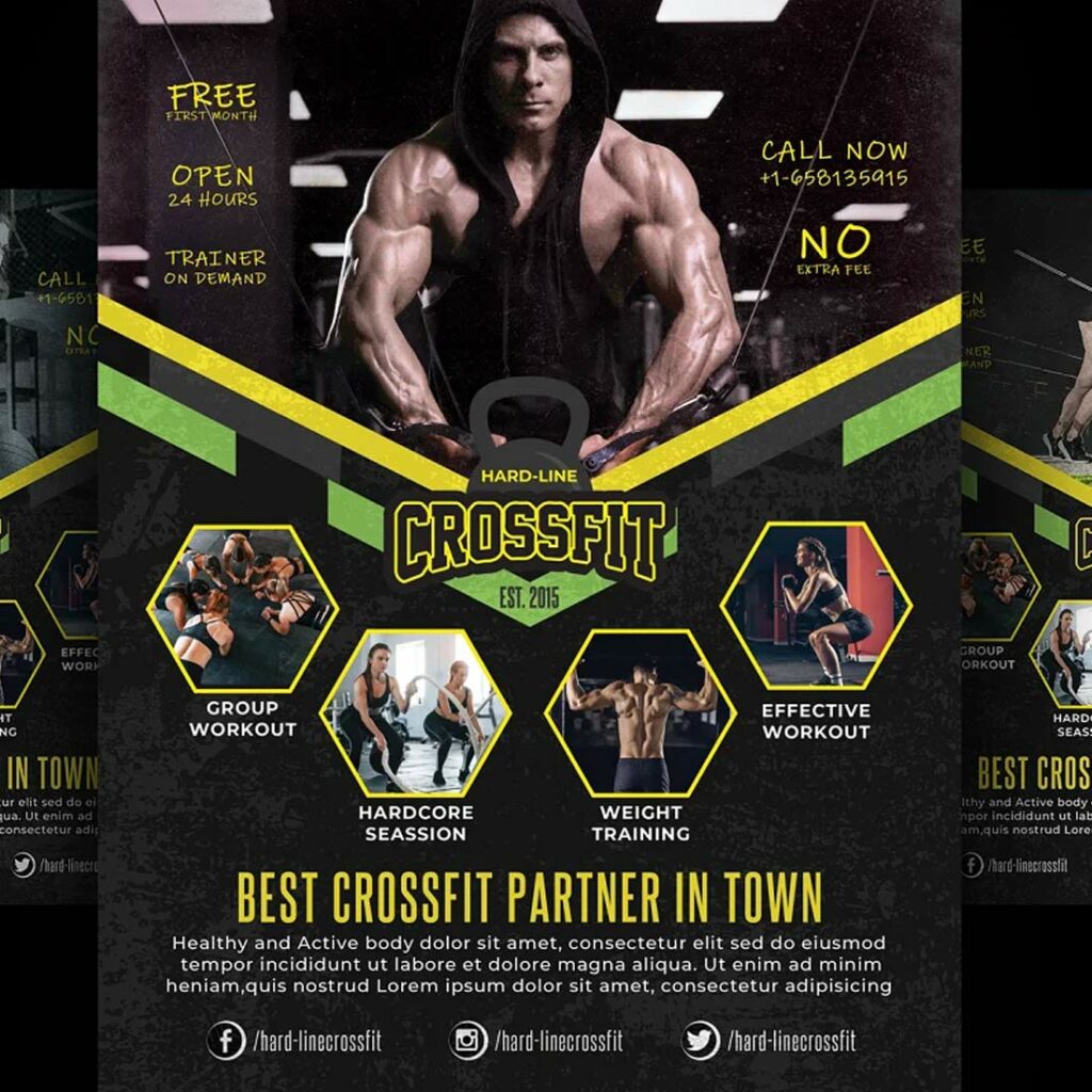 Fitness Flyer, Crossfit Flyer Gym Flyer Design Template Bundle ...